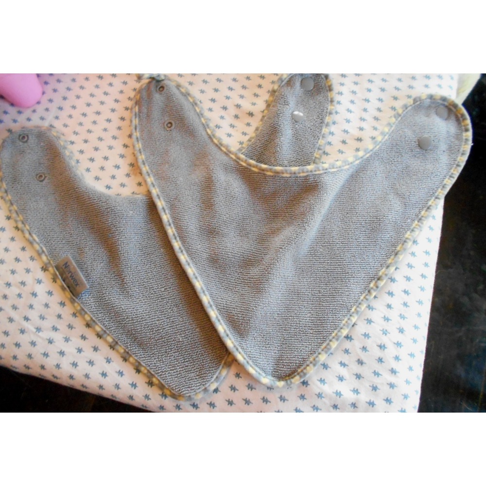 Lot of 2 Norwex Baby Bibs Gray Snap Drooling Food Microfibers Bayloc